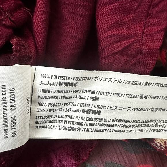 ABERCROMBIE FITCH Womens Dress SMALL Burgundy Floral Long Sleeve Mini Grunge - Picture 7 of 12